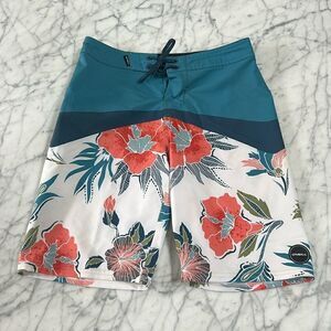 O’Neill Hyperfreak Blue Floral Board Shorts Polyester Blend Size 24 Boys